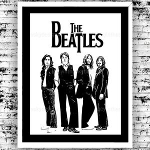 The Beatles Retro Music Black and White Art Print